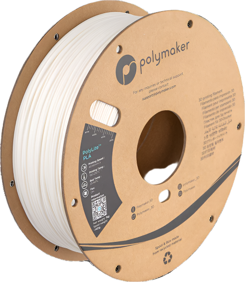 Spool of Polymaker 3D printing filament on a white background